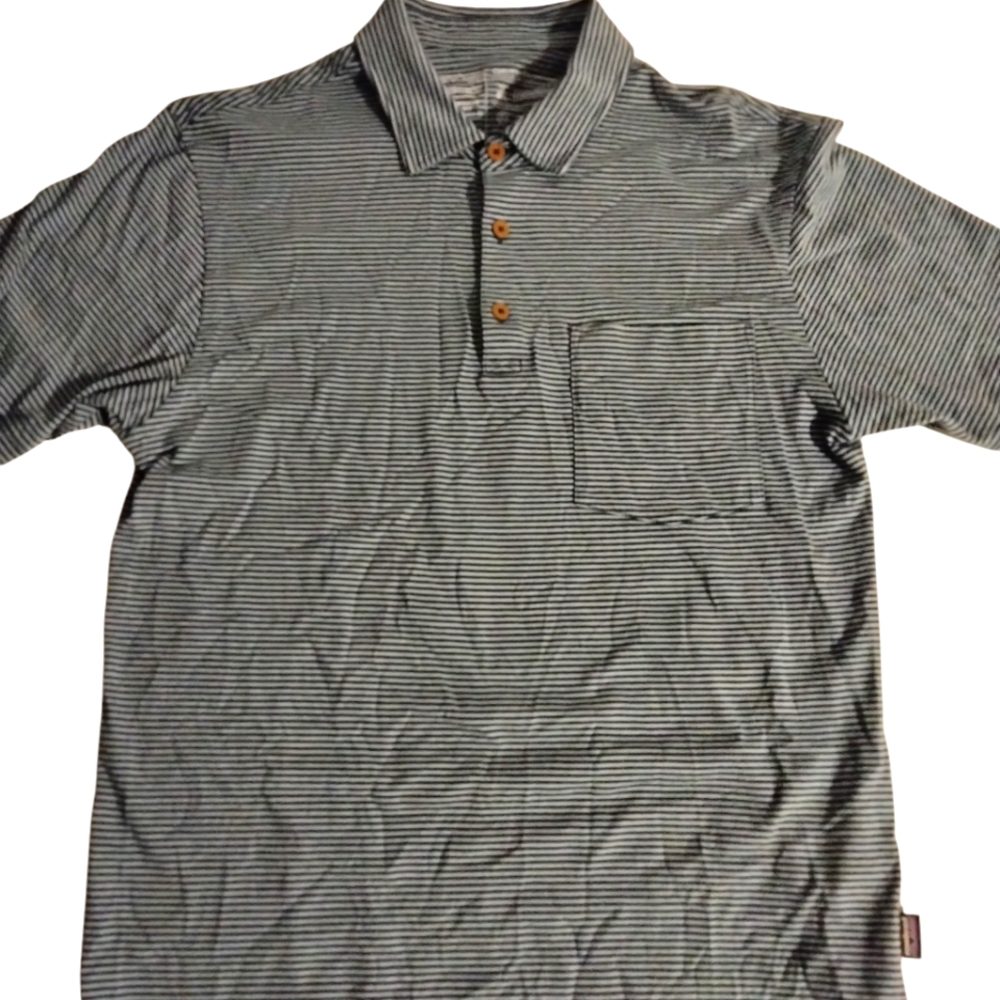 Patagonia Men's Cotton Pocket Quarter Button Striped Polo Shirt Size Sm